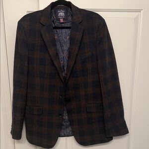 Tommy Hilfiger Navy and Brown Plaid Blazer